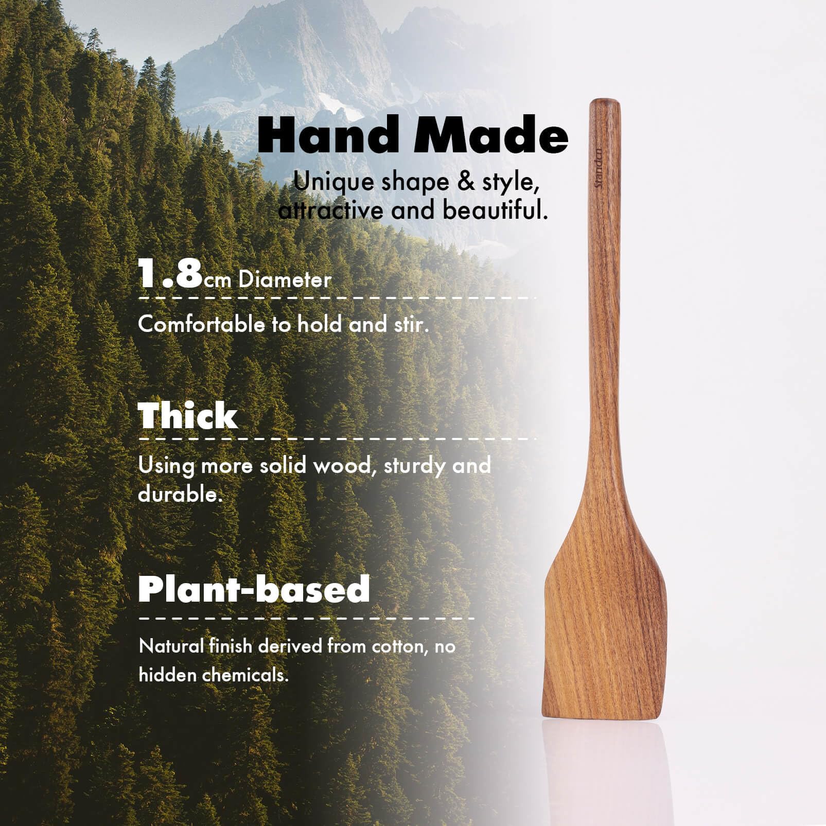 Standcn Acacia Wood Soup Ladle serves soups with smooth handle.