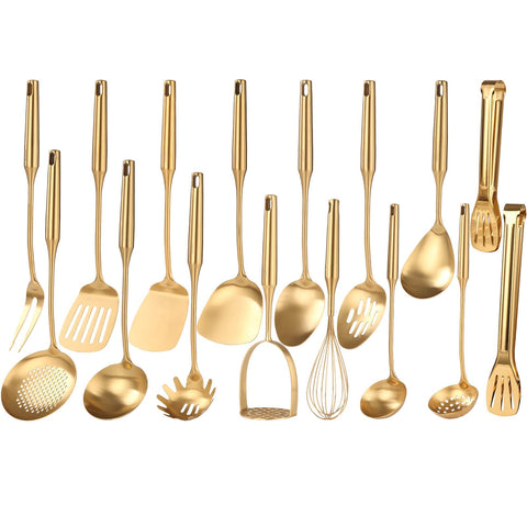 Standcn Gold Utensils Set overview highlighting premium 18/10 steel and elegant design for stylish kitchen prep