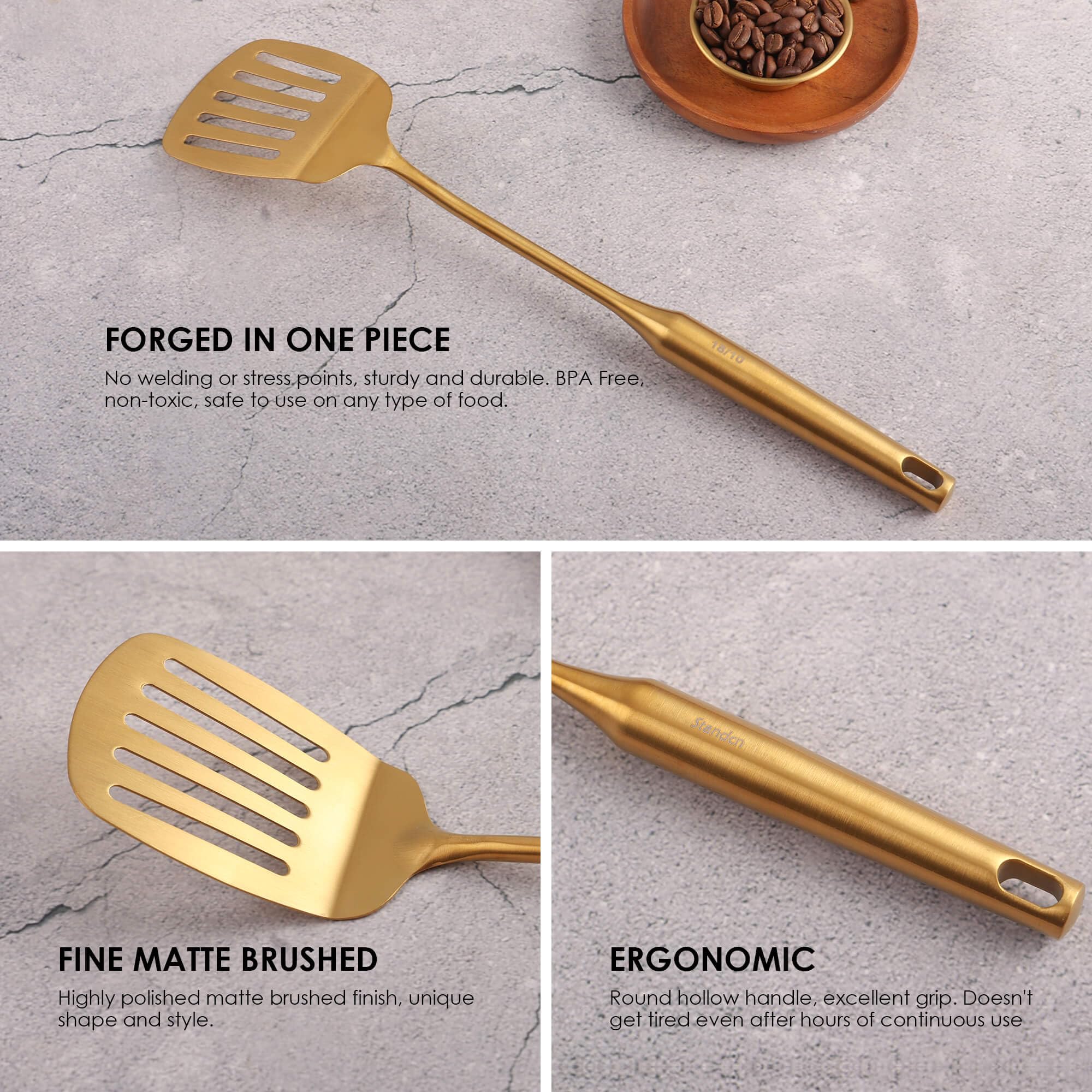 Standcn Gold Utensils Slotted Spoon for draining and serving efficiently