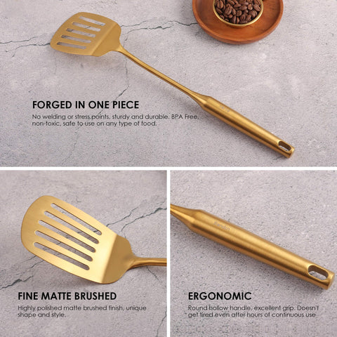 Standcn Gold Utensils Slotted Spoon for draining and serving efficiently