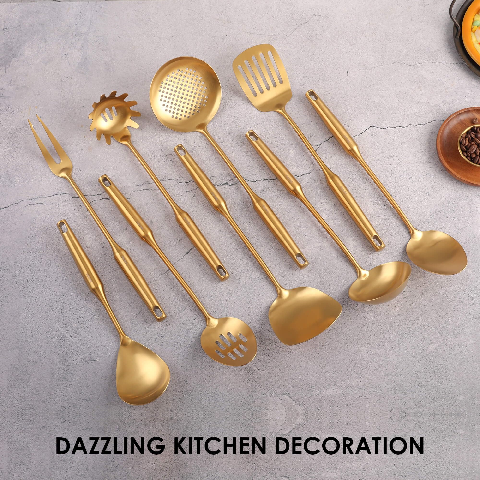 Standcn Gold Utensils Slotted Turner for precise flipping and airflow