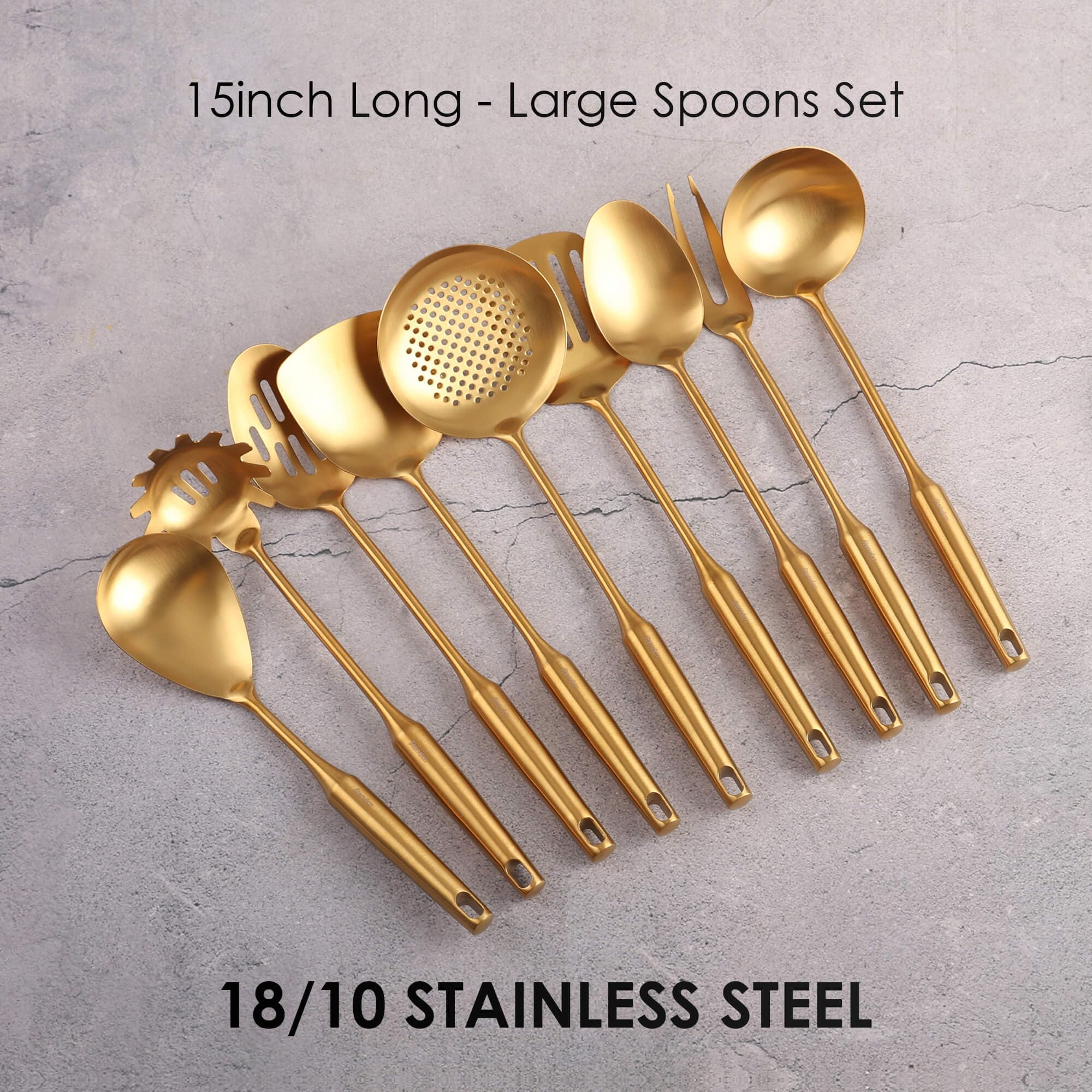 Standcn Gold Utensils Solid Spoon with ergonomic hollow handle for comfortable stirring