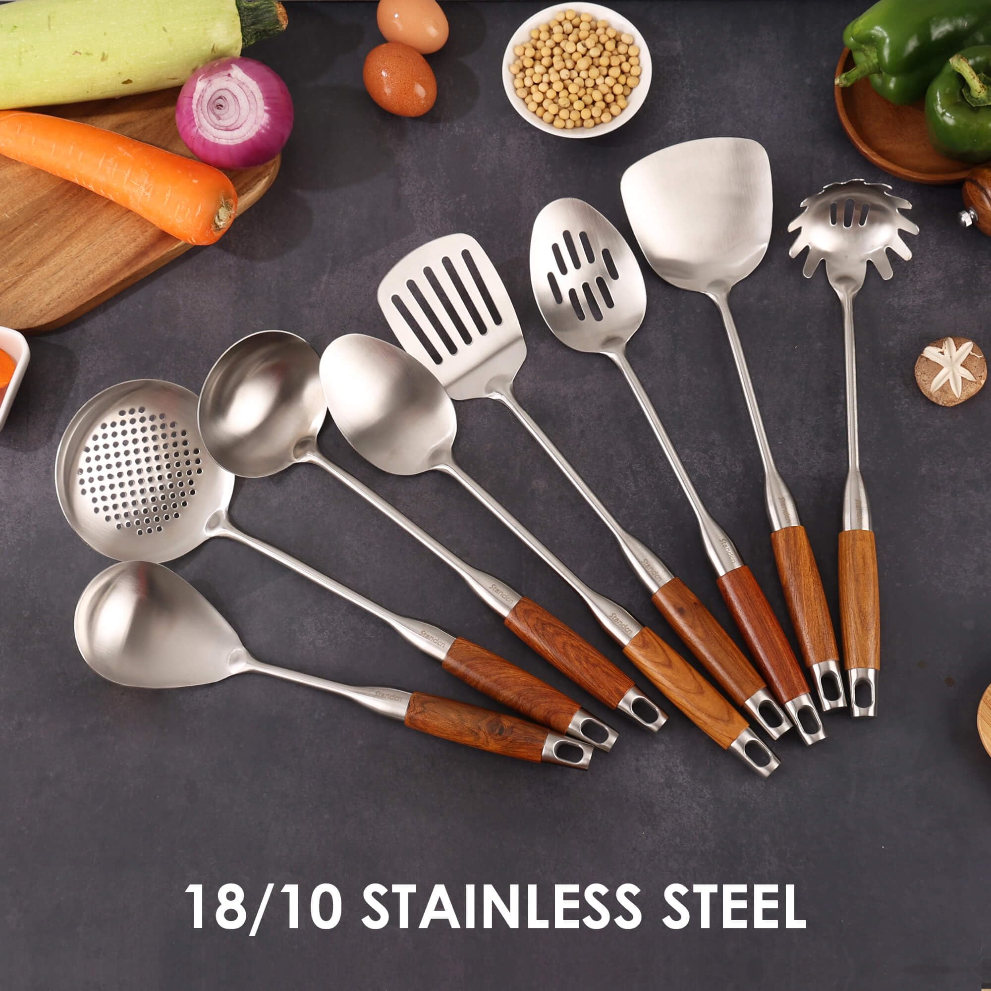Standcn rosewood slotted-serving-spoon: drains liquids while serving with elegance