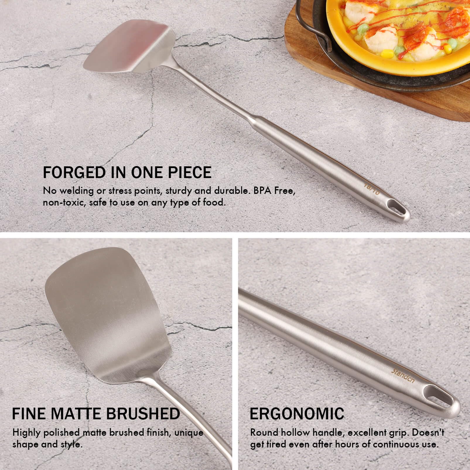 Standcn ergonomic round hollow handle spatula for comfortable use