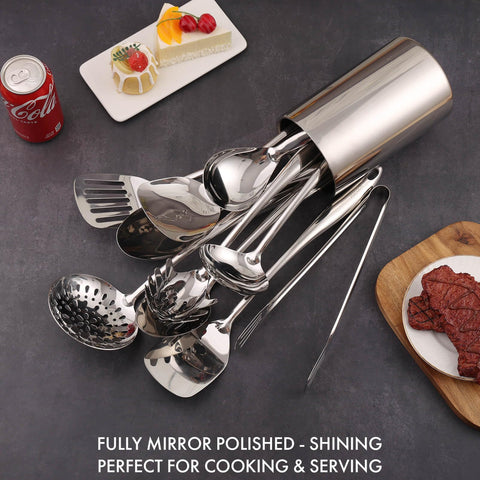 Standcn utensilios-mangos-largos-ergonomicos, agarre cómodo durante horas de cocina.