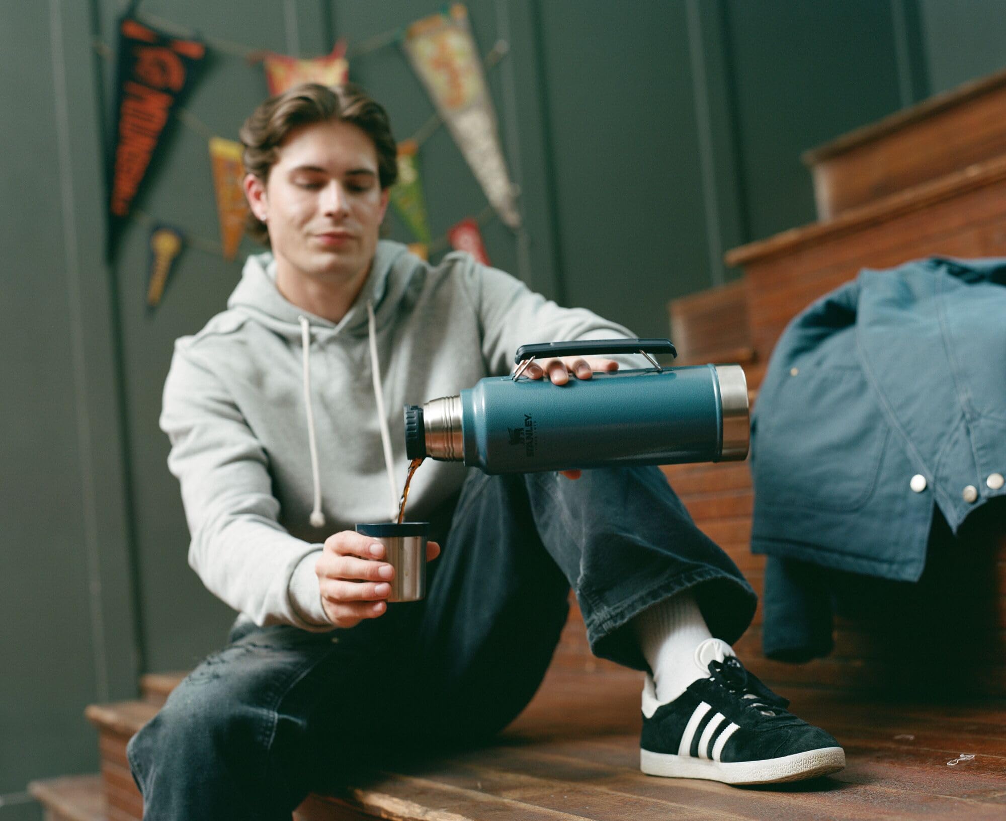 Stanley 1.5 qt size is ideal for all-day hydration on trips.