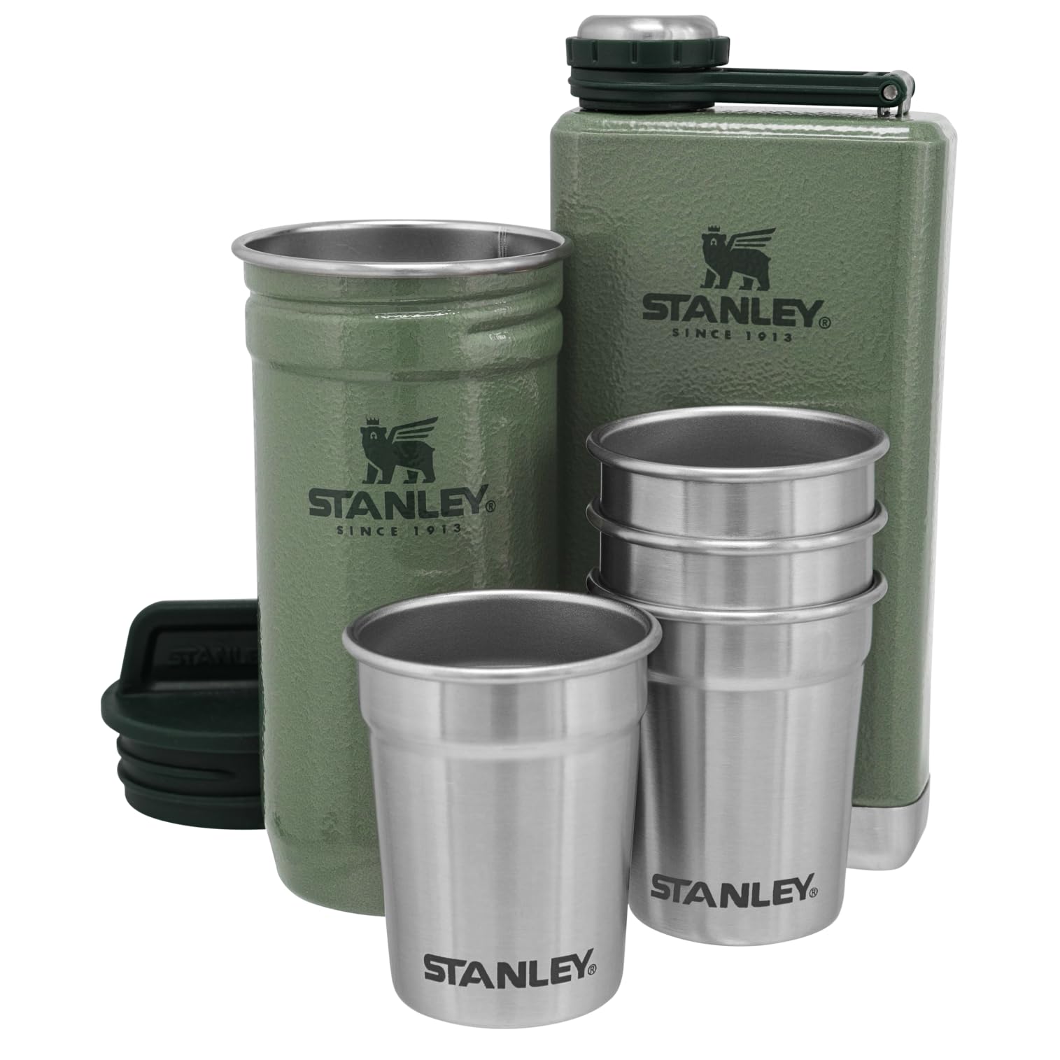 Stanley Adventure shot glasses nest in a rugged carrying case for outdoor trips.