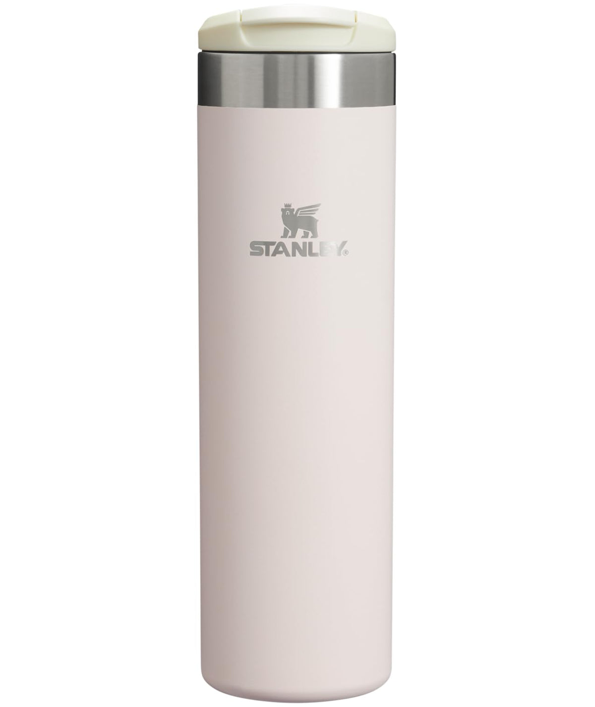 Stanley AeroLight Transit Bottle 20oz in rose quartz shows a slim, portable profile for car cup holders and on-the-go hydration