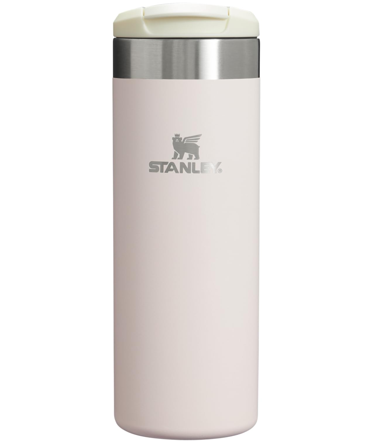 Stanley AeroLight Transit Bottle Rose Quartz with lid locked, preventing leaks on the go.