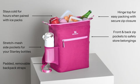 Winged bear liner on Stanley Madeleine Midi cooler backpack adds playful detail