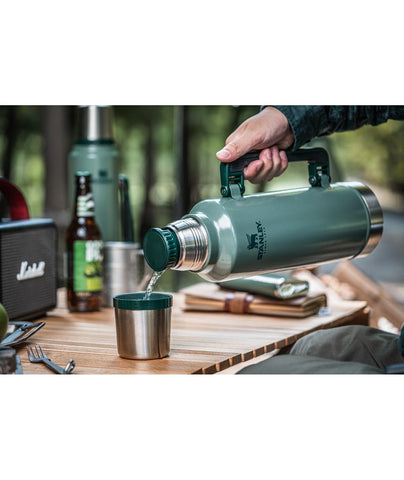 Stanley bottle cup lid doubles as a drinking cup for convenient use on the move.