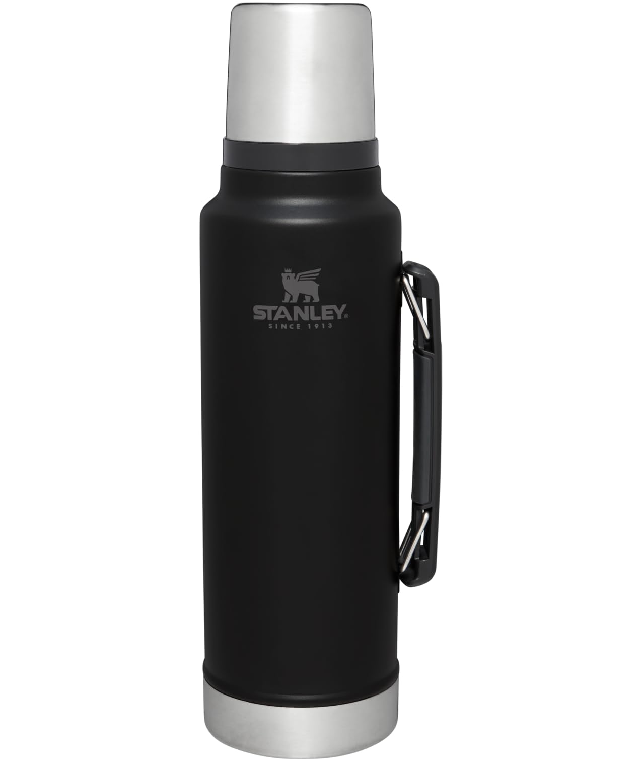 Stanley Classic 1.5 Qt wide-mouth bottle keeps drinks hot or cold on long trips.