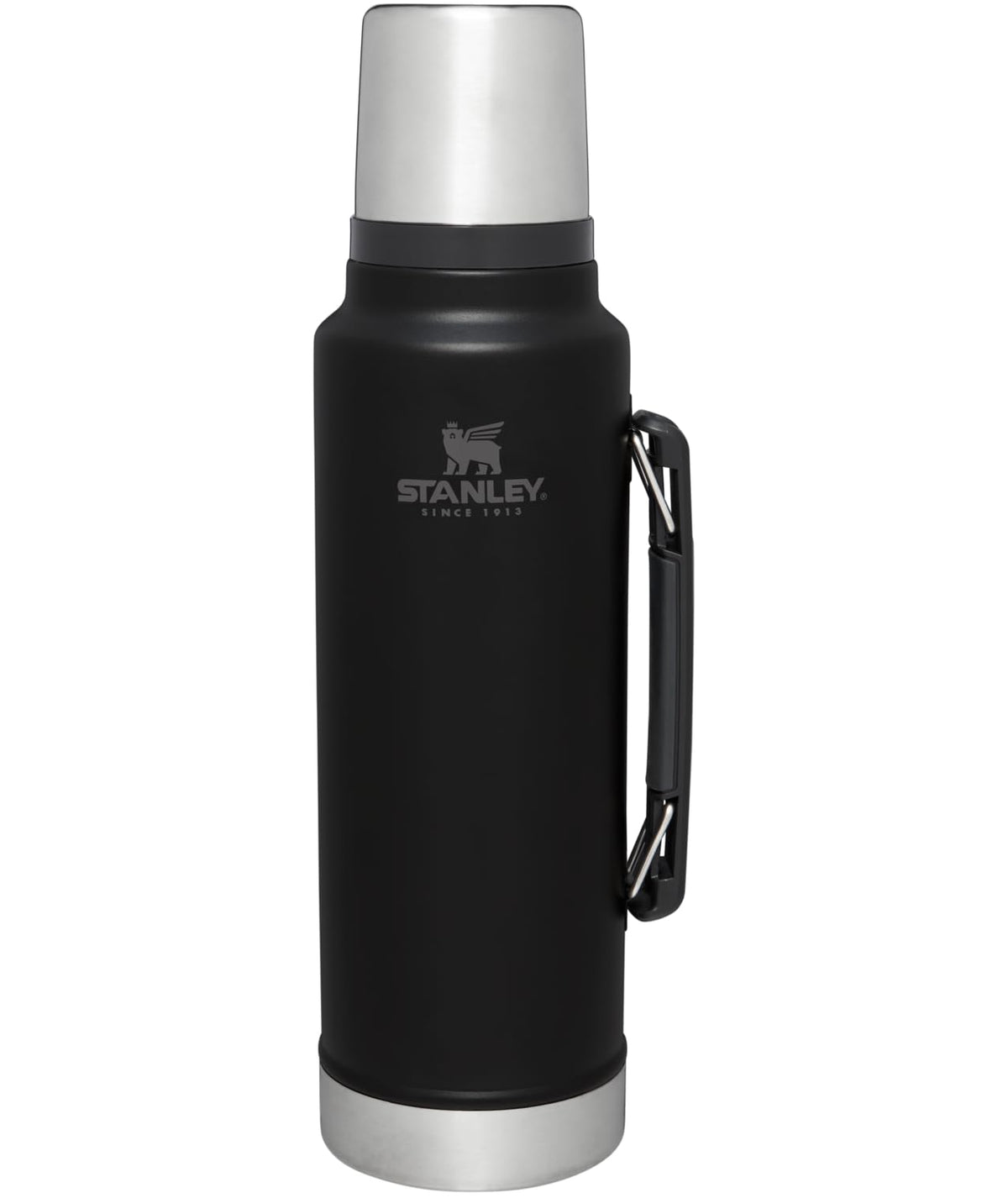 Stanley Classic 1.5 Qt wide-mouth bottle keeps drinks hot or cold on long trips.