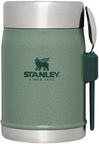 Stanley Classic Food Jar 14 oz with Hammertone Green lid keeps meals hot or cold.