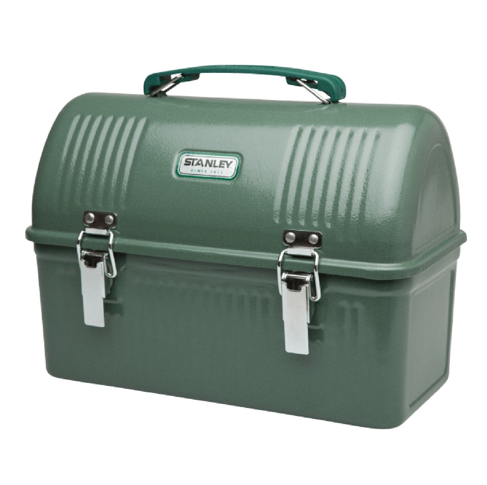 Stanley Classic Lunch Box Hammertone Green close-up highlighting rugged metal construction