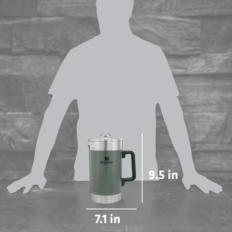 STANLEY Classic Stay-Hot French Press mesh filter close-up prevents grounds in cup.