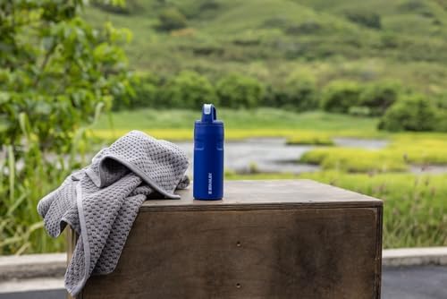 Stanley IceFlow BPA-free bottle uses recycled steel for sustainable hydration.
