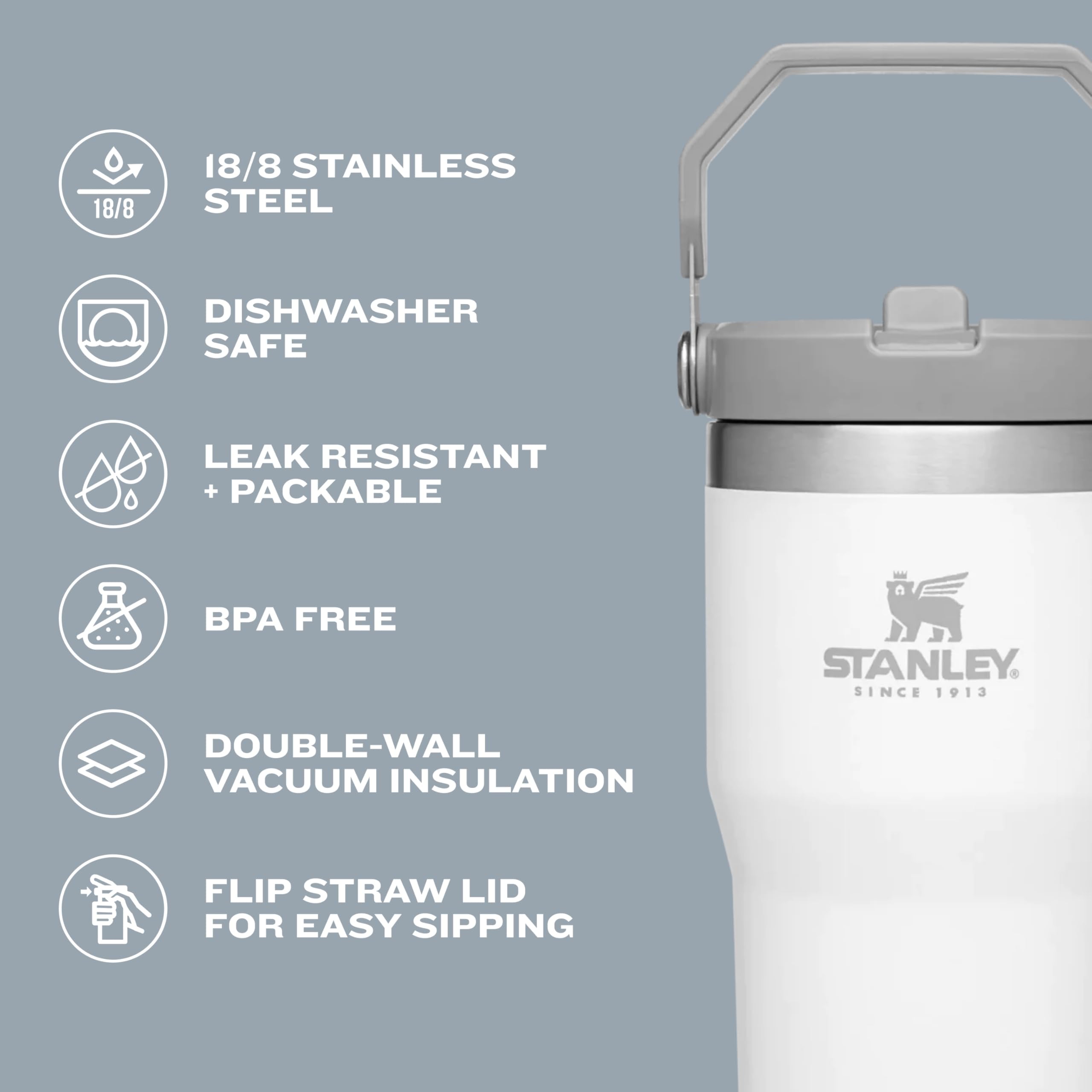 Double-wall insulation preserves cold beverages in Stanley IceFlow during long days.