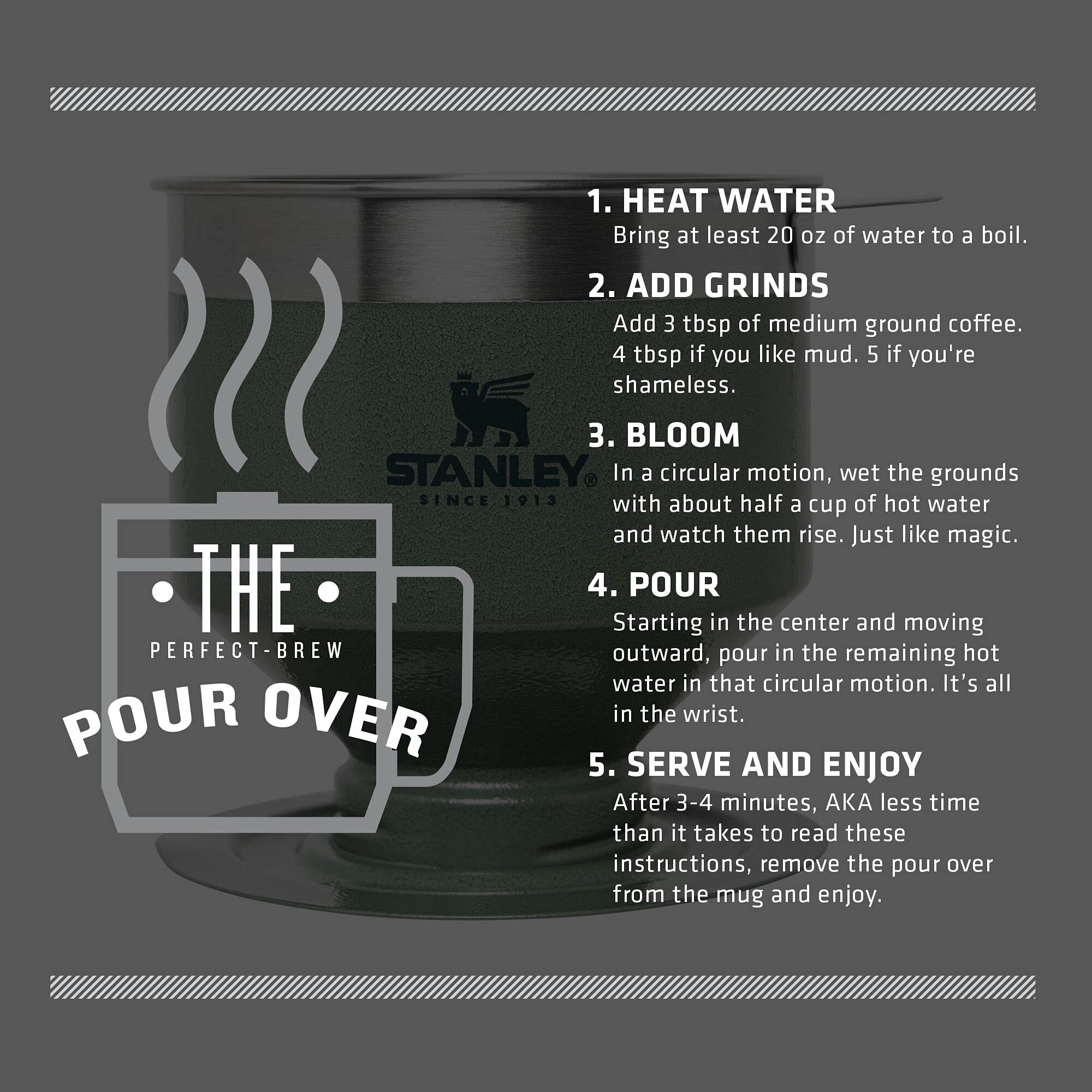 STANLEY Perfect Brew Pour Over filter detail highlights durable stainless steel.