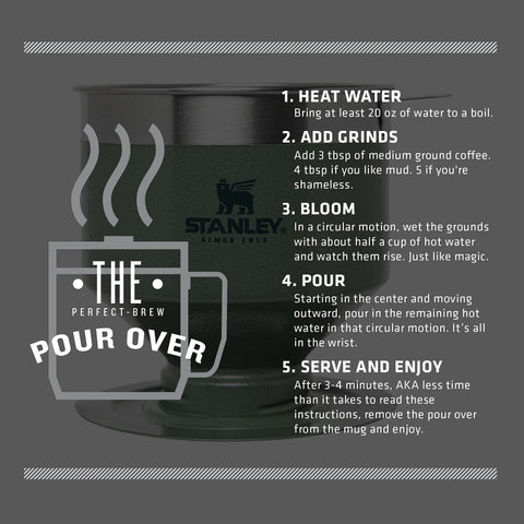 STANLEY Perfect Brew Pour Over filter detail highlights durable stainless steel.