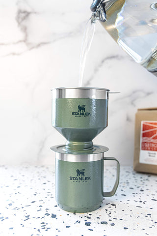 STANLEY Perfect Brew Pour Over hammertone green color on kitchen counter.
