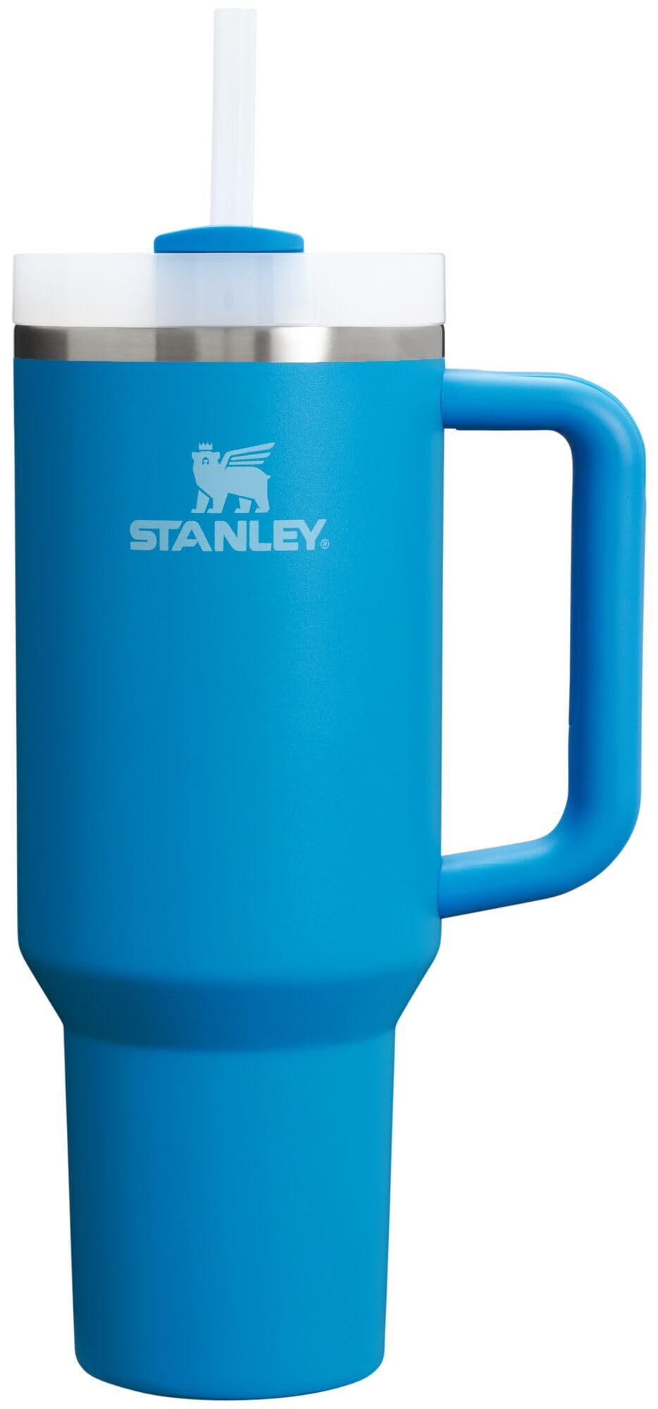 STANLEY Quencher H2.0 40 oz with azure handle and straw for easy on-the-go sipping.