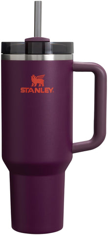 Stanley Quencher H2.0 40 oz tumbler with plum handle, easy to carry on commutes.
