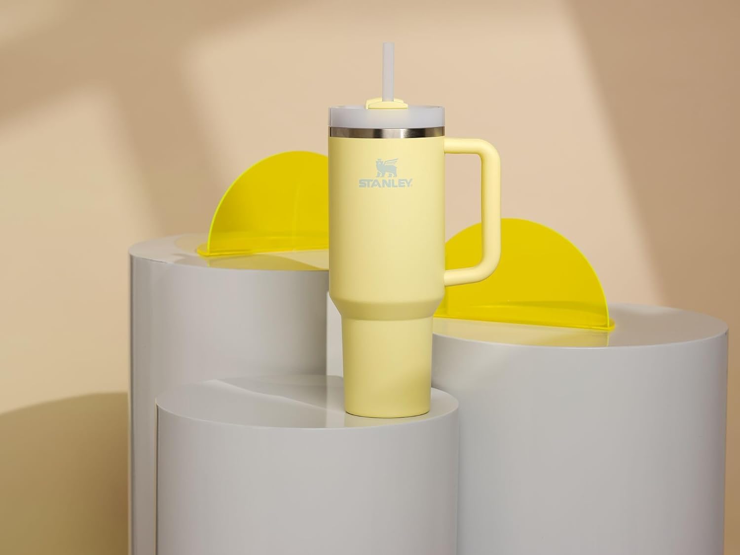 Stanley H2.0 tumbler in pomelo fits most cup holders for on-the-go.