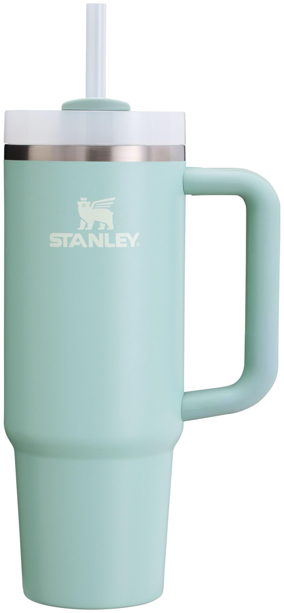 Stanley Quencher H2.0 seafoam tumbler front view for on-the-go hydration.