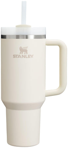 The Stanley Quencher H2.0 40 oz cream front view highlights its compact footprint for on-the-go hydration.
