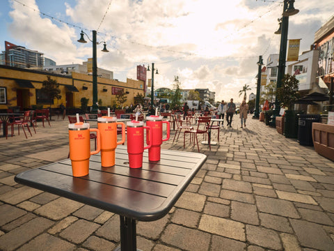 Stanley Quencher H2.0 40 oz made from recycled stainless steel for sustainability.