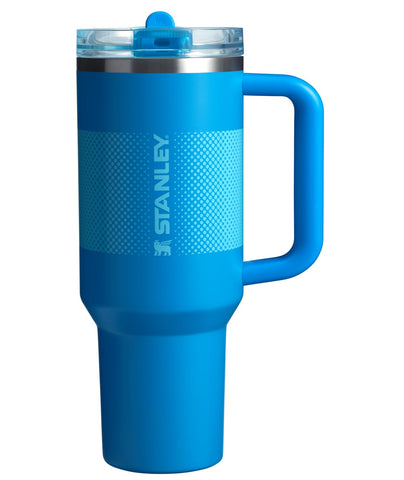 Stanley Quencher ProTour Flip Straw with Azure Fade lid in action for mess-free hydration on the go.