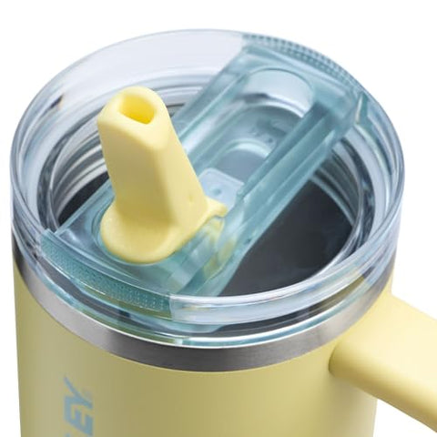 Close-up of flip straw lid showing leakproof design for confident sipping