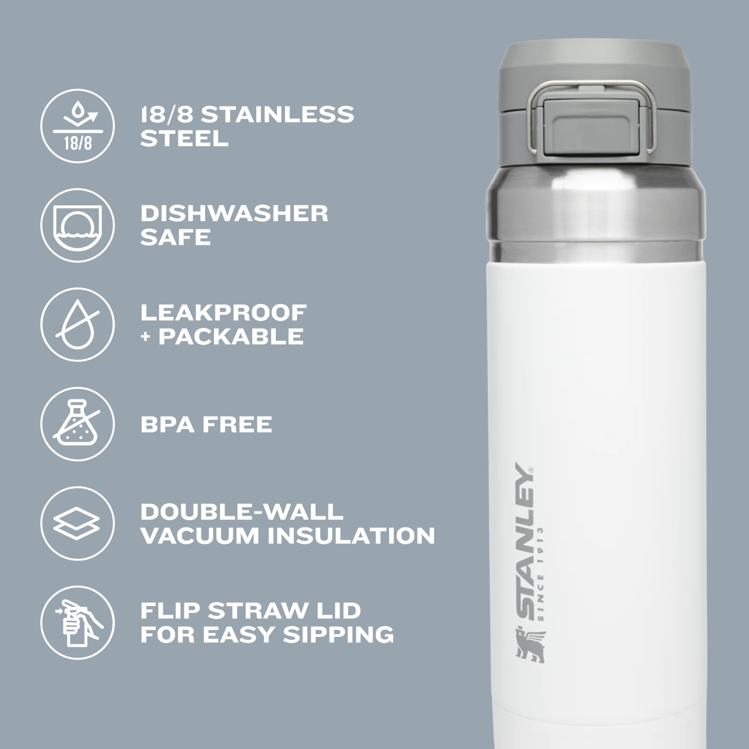 Durable 18/8 stainless steel with BPA-free materials for safe sipping