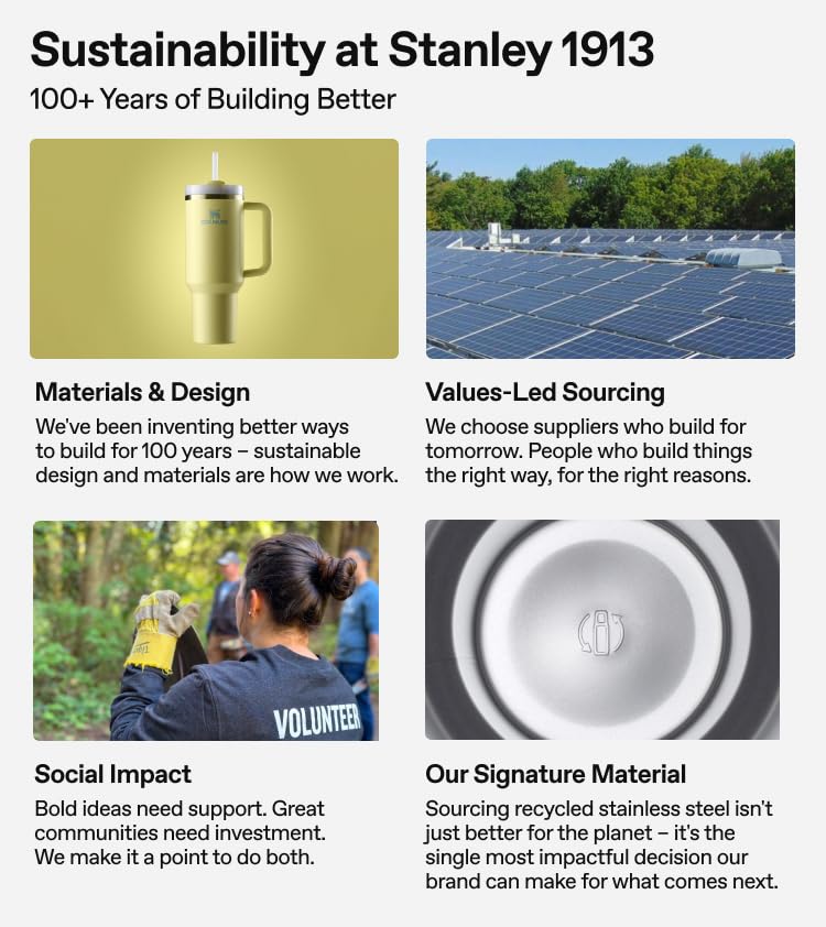 Stanley recycled-lid feature supports eco-conscious packaging.