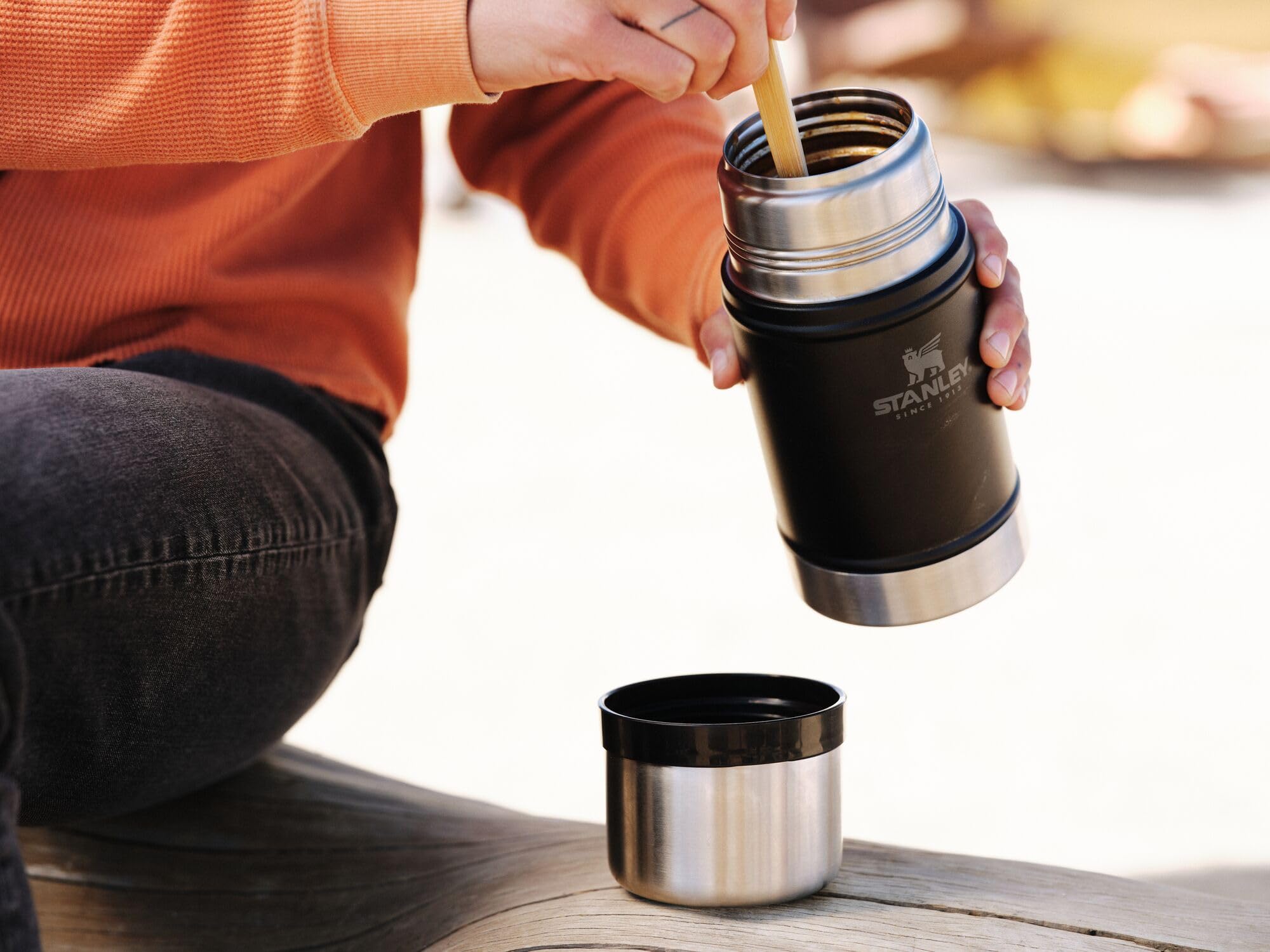 Stanley travel-friendly jar packs compactly for hiking and camping.