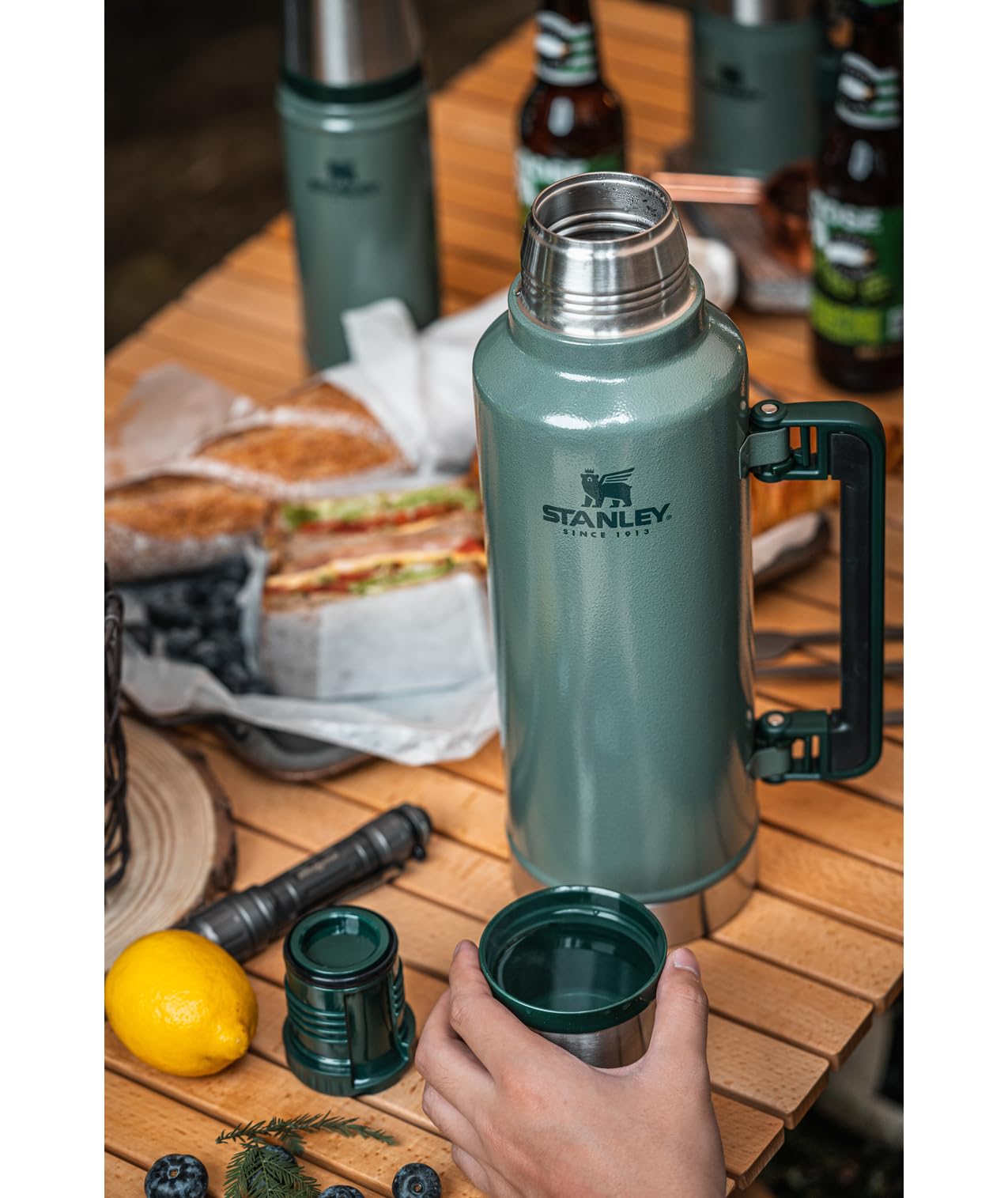 Stanley 2-quart travel-friendly thermos suits fishing, commuting, and road trips.