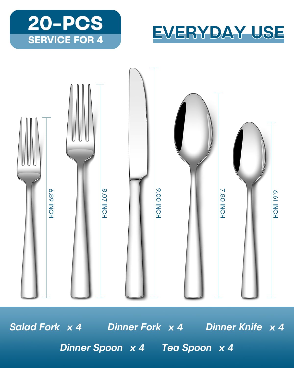 Stapava 20pc silverware set dinner forks displayed, balanced weight for comfortable meals.
