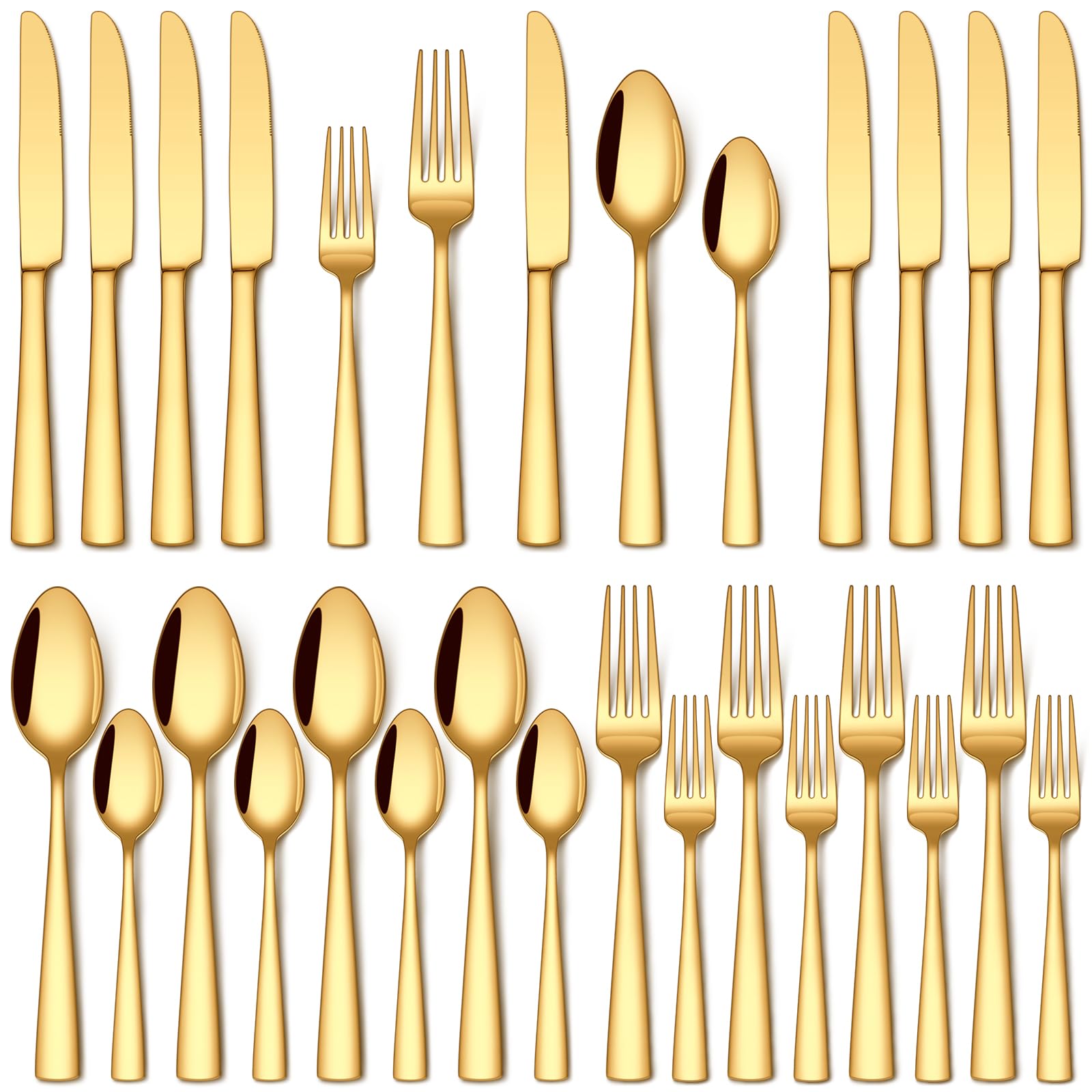 Stapava 20pcs gold silverware set with knives, forks, and spoons for family meals.