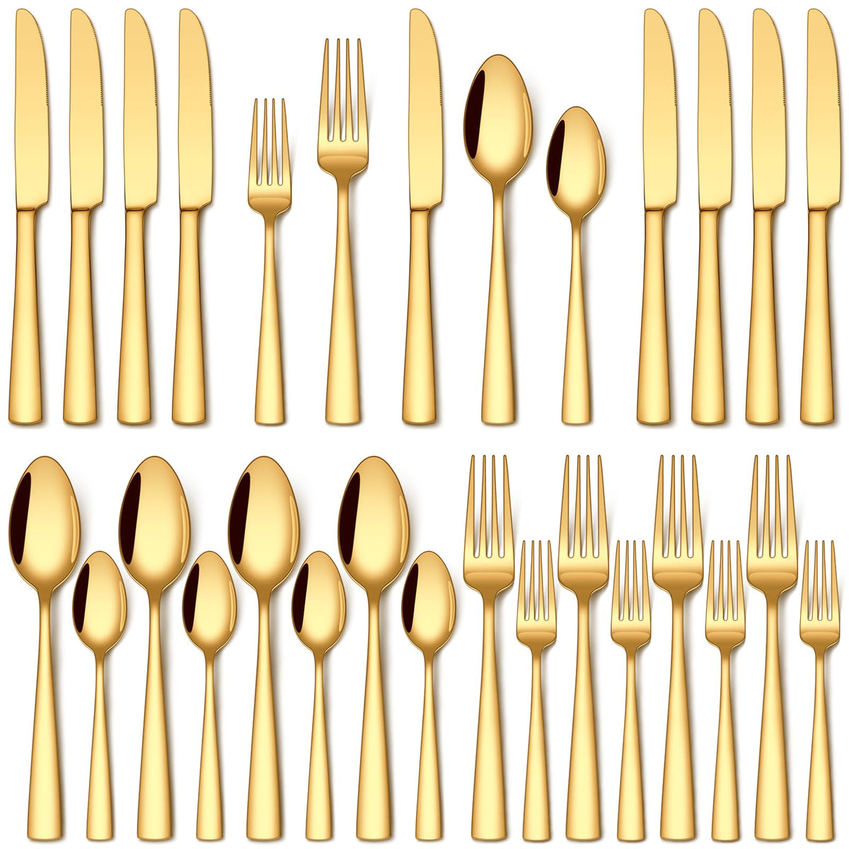 Stapava 20pcs gold silverware set with knives, forks, and spoons for family meals.