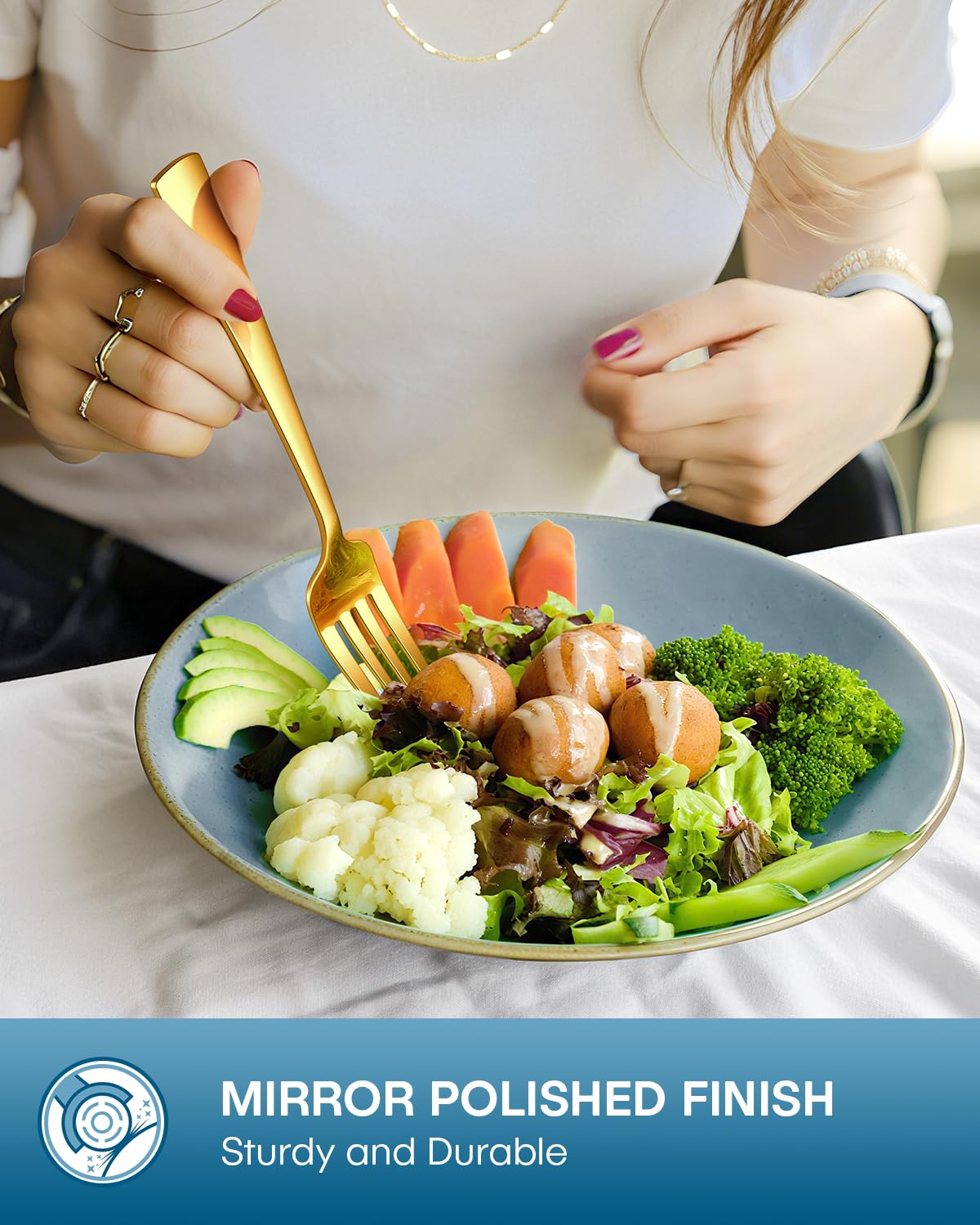 Stapava 40pc gold silverware ergonomic handles for comfortable grip