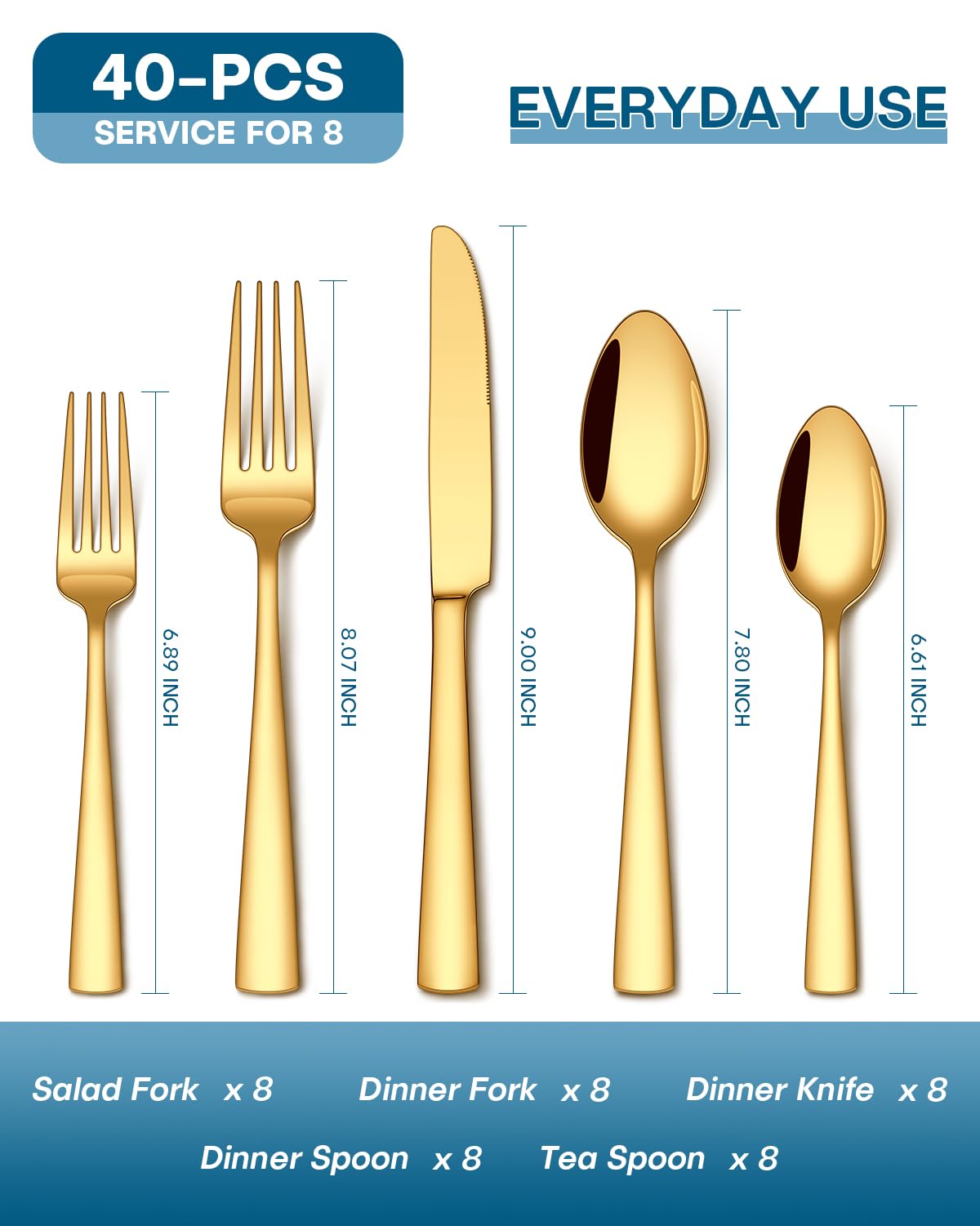 Stapava 40pc gold silverware set with mirror finish for premium table setting