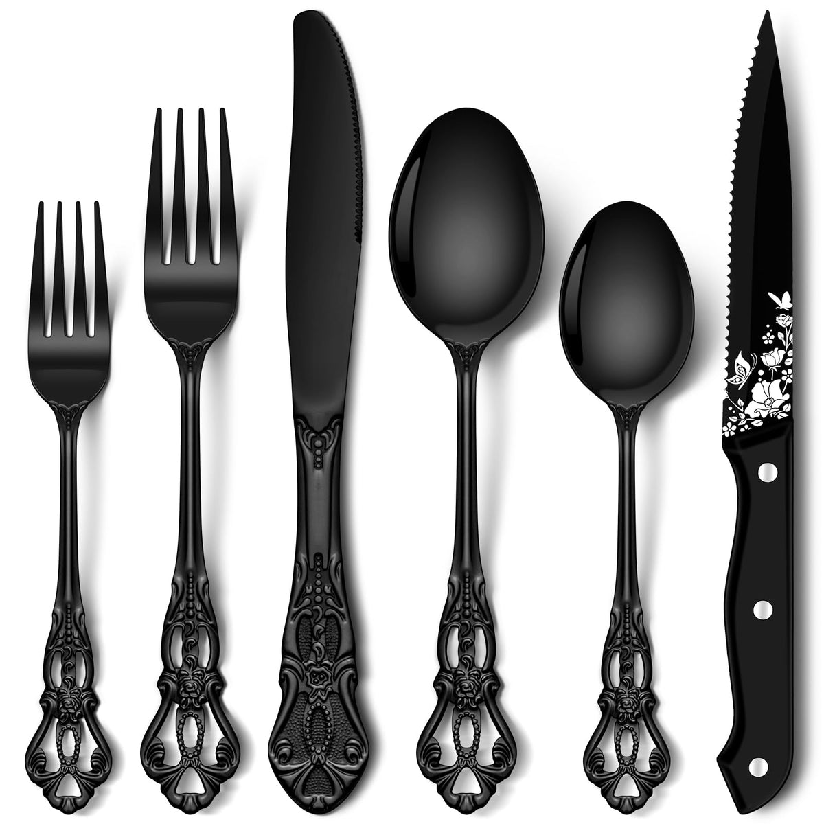 Stapava black silverware set with 8 dinner knives for daily dining