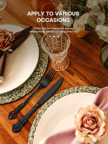 Stapava black silverware set with 8 salad forks for versatile service