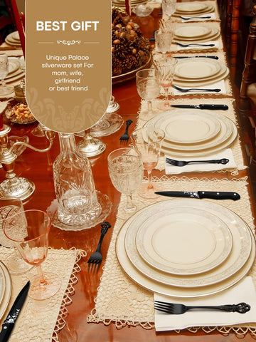 Stapava black silverware set with 8 steak knives for precise slicing