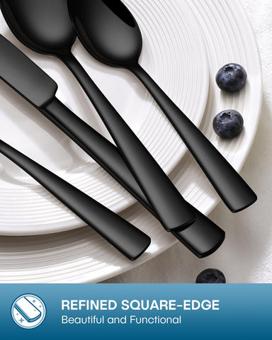 Stapava black silverware set dishwasher safe icon indicates easy cleaning