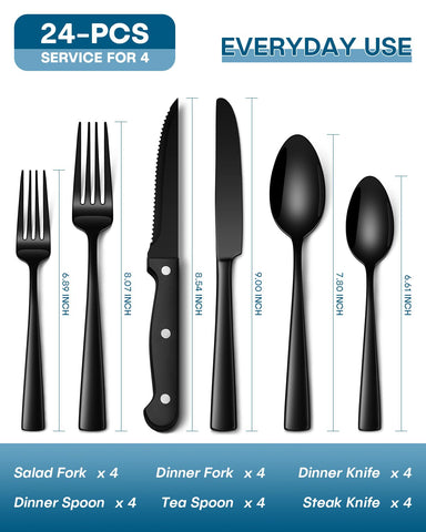Stapava flatware with steak knives—ergonomic triple-riveted handles enhance control.