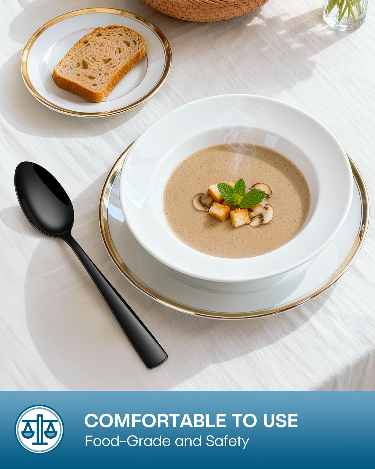 Stapava modern square-handled dining set complements casual and formal meals.