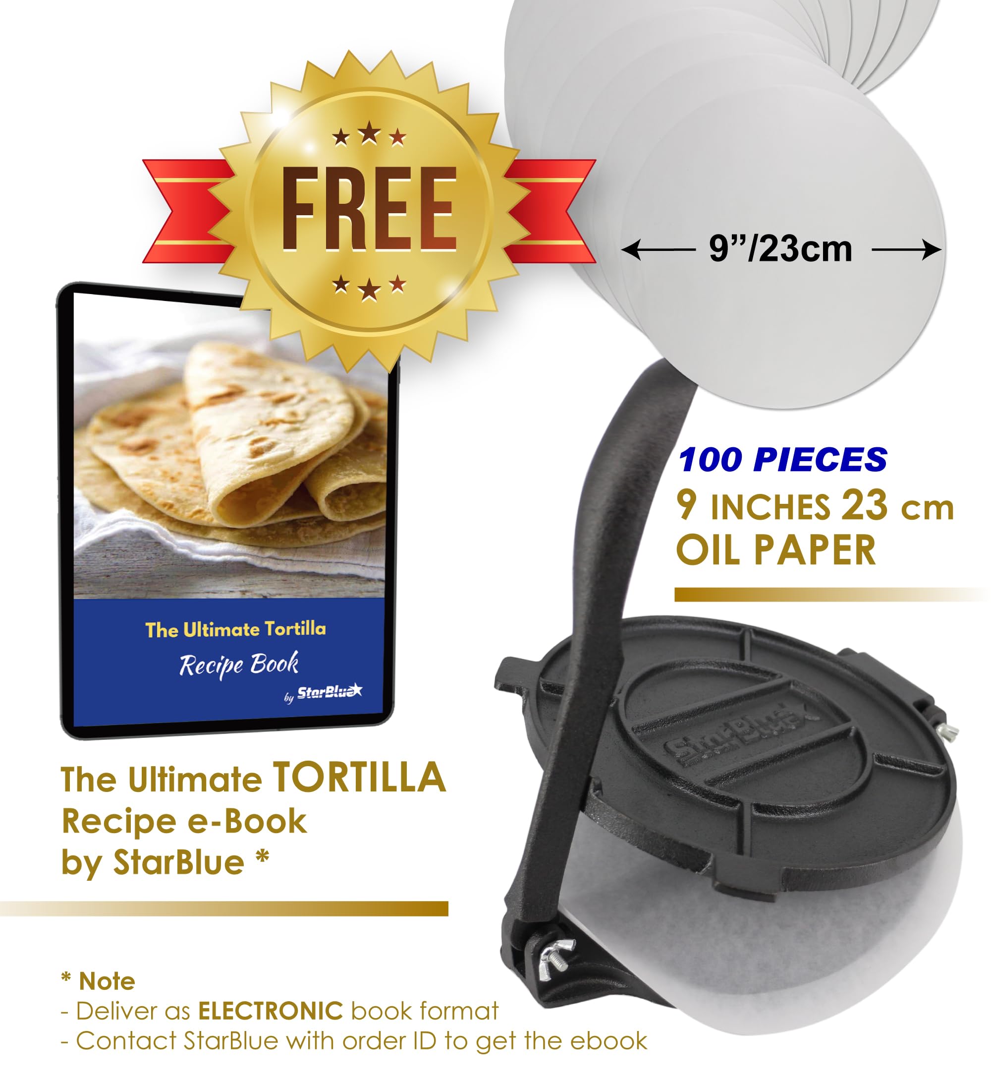 StarBlue 8-inch tortilla press durable cast iron designed for lifetime use