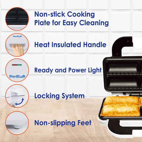 StarBlue Sausage Roll Maker open tray highlights four-roll capacity.